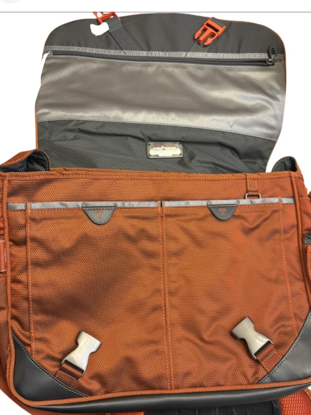 TUMI tech burnt sienna orange laptop briefcase school messenger bag